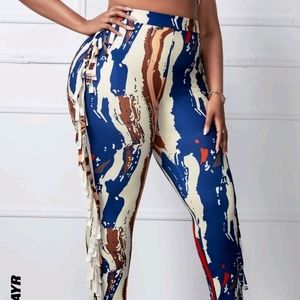SHEIN Slayr Plus Allover Print Fringe Side Skinny Pants